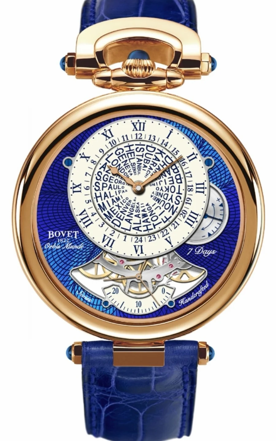 BOVET Fleurier Orbis Mundi 18K Red Gold Blue Guilloché Dial NTHU022