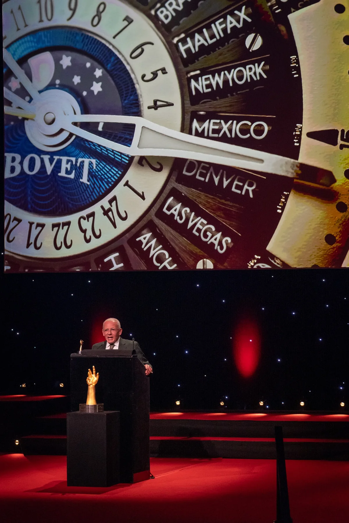 Pascal Raffy receiving the GPHG 2025 Men's Complication Prize for the BOVET Récital 30
